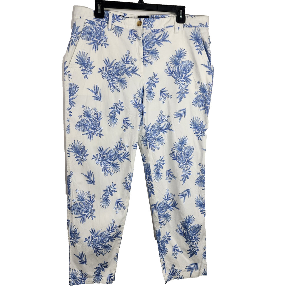 Talbots Womens Relaxed Chino Ankle Pants 12 Ditsy Palm Floral Coastal Beach